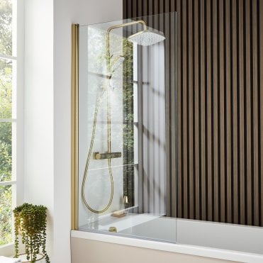 Brushed Brass 1400mm Square Edge Bath Screen