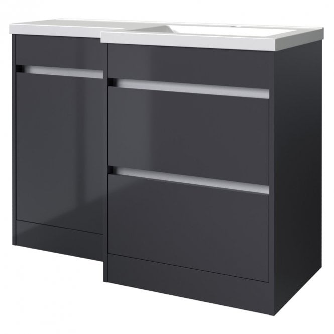 Kartell City 1100mm Storm Grey Gloss 2 Door L Shaped Combination Basin WC Unit - Right Hand