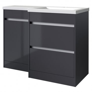 City 1100mm Storm Grey Gloss 2 Door L Shaped Combination Basin WC Unit - Right Hand