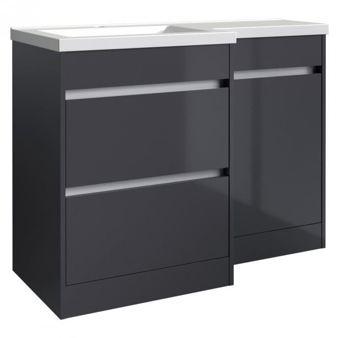 Kartell City 1100mm Storm Grey Gloss 2 Drawer L Shaped Combination Basin WC Unit - Left Hand
