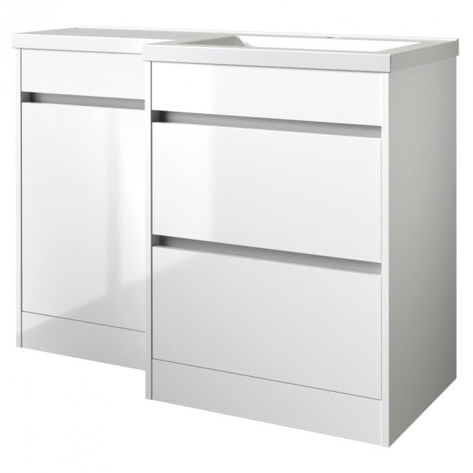 Kartell City 1100mm White Gloss 2 Door L Shaped Combination Basin WC Unit - Right Hand
