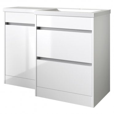City 1100mm White Gloss 2 Door L Shaped Combination Basin WC Unit - Right Hand