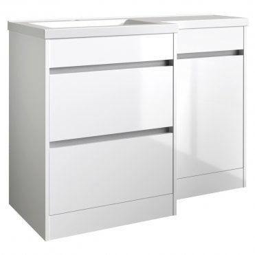 City 1100mm White Gloss 2 Drawer L Shaped Combination Basin WC Unit - Left Hand