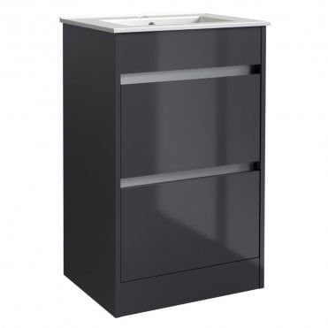 City 500mm Storm Grey Gloss 2 Drawer Floor Standing Vanity Unit & Ceramic Basin