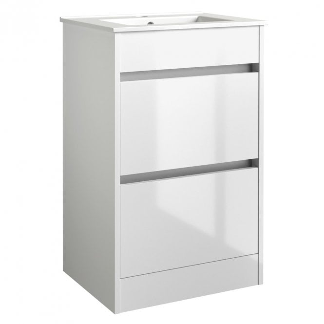 Kartell City 500mm White Gloss 2 Drawer Floor Standing Vanity Unit & Ceramic Basin