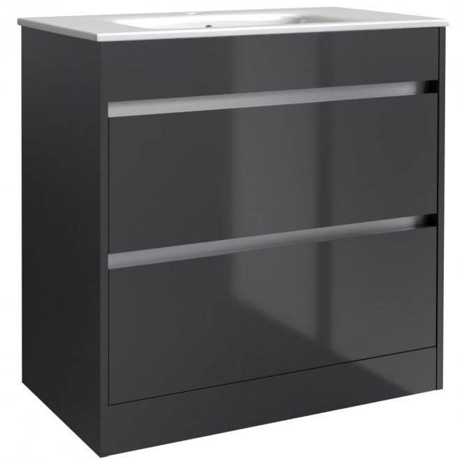 Kartell City 800mm Storm Grey Gloss 2 Drawer Floor Standing Vanity Unit & Ceramic Basin