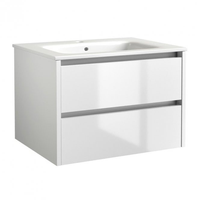 Kartell City 800mm White Gloss 2 Drawer Wall Hung Vanity Unit & Ceramic Basin
