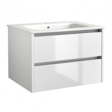 City 800mm White Gloss 2 Drawer Wall Hung Vanity Unit & Ceramic Basin