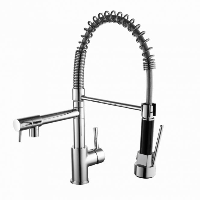Kartell Dual Spout Pull Out Spray Lever Sink Mixer Polished Chrome - KST002