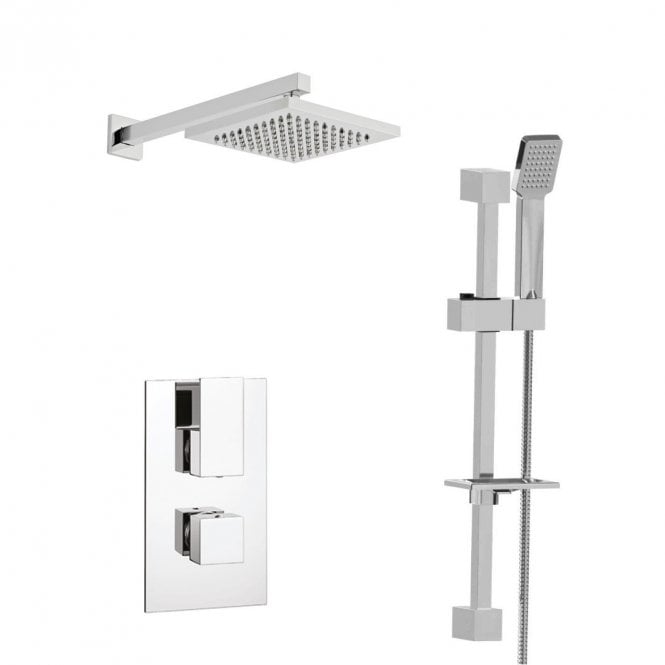 Kartell Element Chrome Concealed Thermostatic Shower Valve with Diverter, Adjustable Slide Rail & Fixed Overhead Drencher