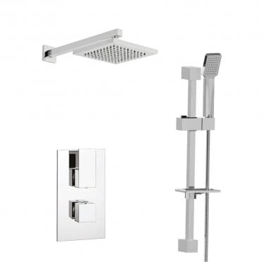 Element Chrome Concealed Thermostatic Shower Valve with Diverter, Adjustable Slide Rail & Fixed Overhead Drencher