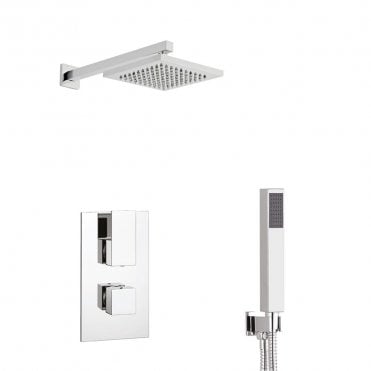 Element Chrome Concealed Thermostatic Shower Valve with Diverter with Hand Shower & Fixed Overhead Drencher