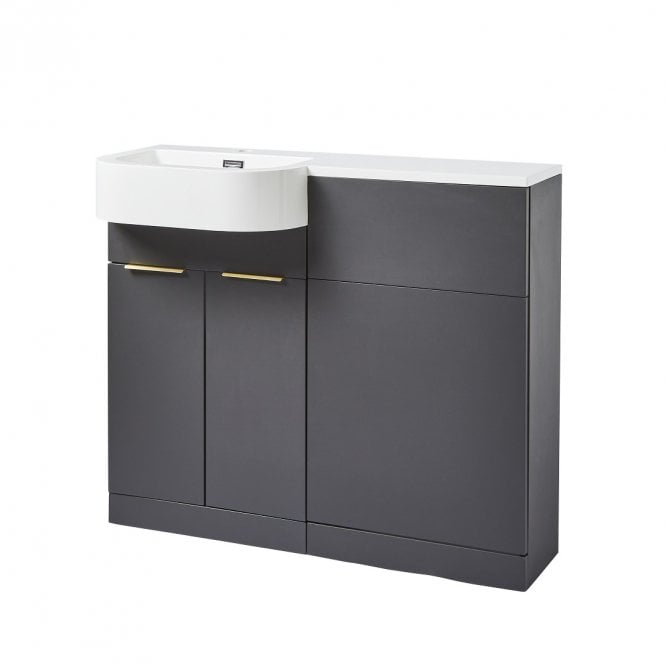 Kartell Fusion 1010mm Matt Dark Grey 2 Door P Shaped Combination Sink + WC Unit - Left Hand