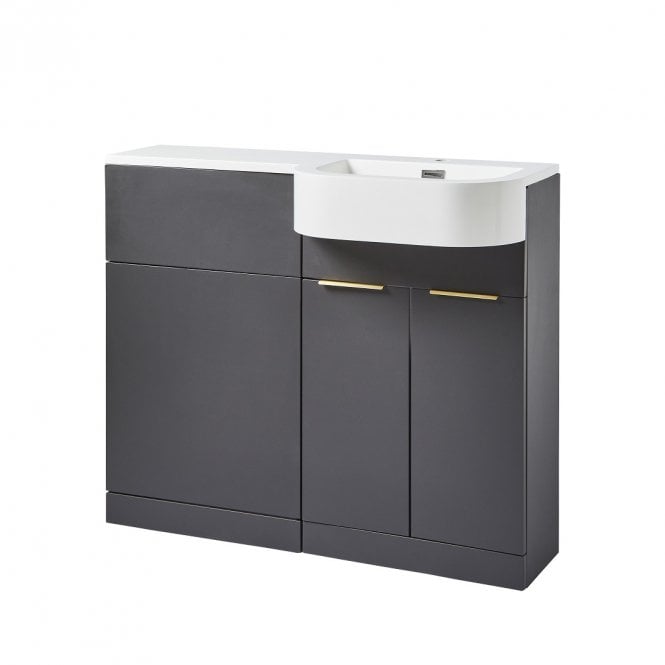 Kartell Fusion 1010mm Matt Dark Grey 2 Door P Shaped Combination Sink + WC Unit - Right Hand