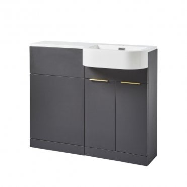 Fusion 1010mm Matt Dark Grey 2 Door P Shaped Combination Sink + WC Unit - Right Hand