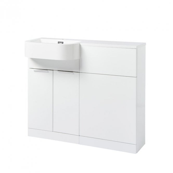 Kartell Fusion 1010mm White Gloss 2 Door P Shaped Combination Sink + WC Unit - Left Hand