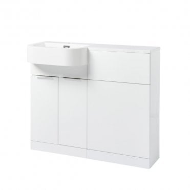 Fusion 1010mm White Gloss 2 Door P Shaped Combination Sink + WC Unit - Left Hand