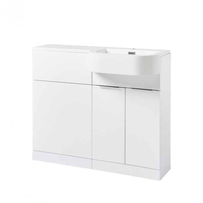 Kartell Fusion 1010mm White Gloss 2 Door P Shaped Combination Sink + WC Unit - Right Hand