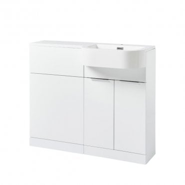 Fusion 1010mm White Gloss 2 Door P Shaped Combination Sink + WC Unit - Right Hand