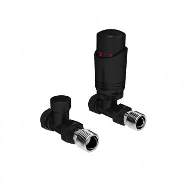 K-Design Black Straight TRV Thermostatic Radiator Valve Pack