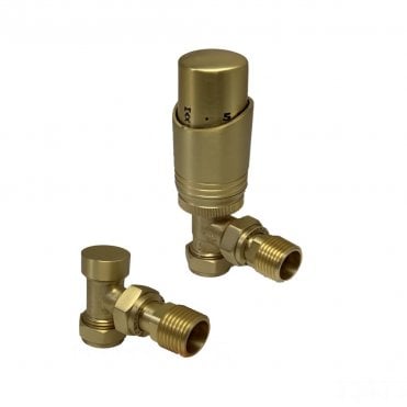 K-Design Brushed Brass Angled TRV Thermostatic Radiator Valve Pack