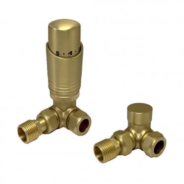 K-Design Brushed Brass Corner TRV Thermostatic Radiator Valve Pack