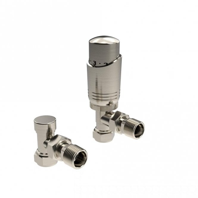 Kartell K-Design Brushed Nickel Angled TRV Thermostatic Radiator Valve Pack