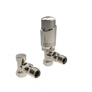 K-Design Brushed Nickel Angled TRV Thermostatic Radiator Valve Pack