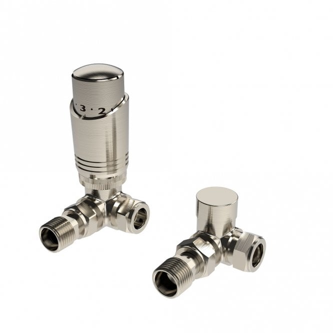 Kartell K-Design Brushed Nickel Corner TRV Thermostatic Radiator Valve Pack