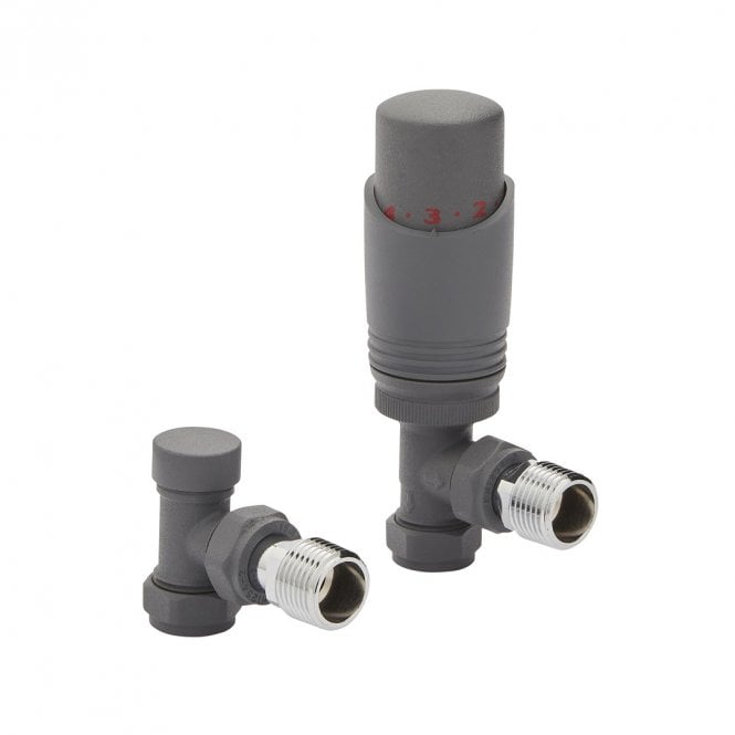 Kartell K-Design Textured Grey Angled TRV Thermostatic Radiator Valve Pack