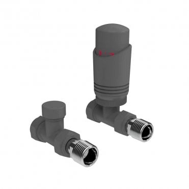 K-Design Textured Grey Straight TRV Thermostatic Radiator Valve Pack