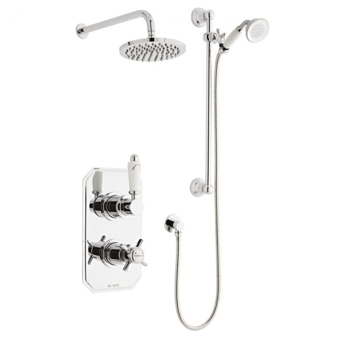 Kartell Klassique Chrome Concealed Thermostatic Shower Valve with Diverter, Adjustable Slide Rail & Fixed Overhead Drencher