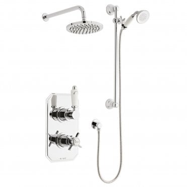 Klassique Chrome Concealed Thermostatic Shower Valve with Diverter, Adjustable Slide Rail & Fixed Overhead Drencher