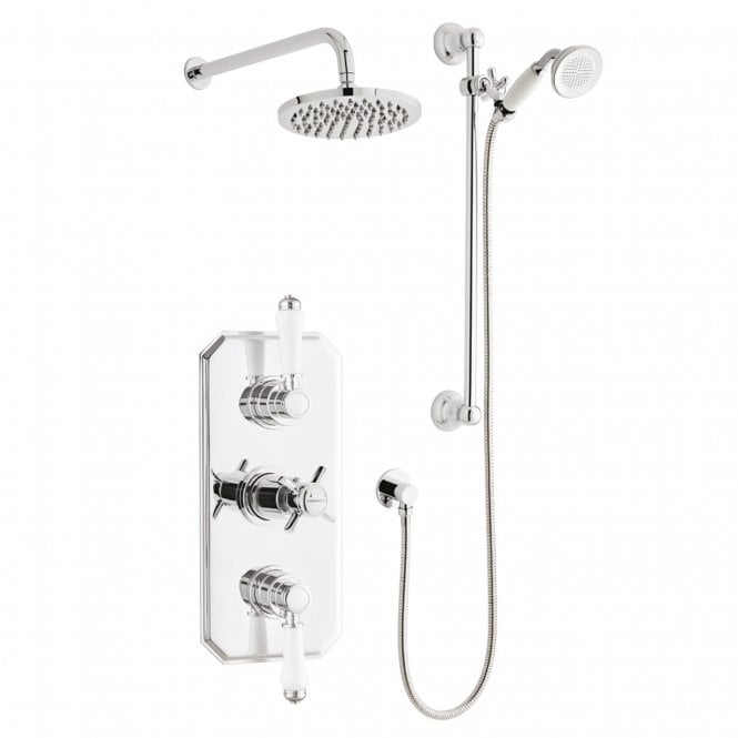 Kartell Klassique Chrome Triple Concealed Shower Valve Traditional Handle with Adjustable Slide Rail & Fixed Overhead Drencher
