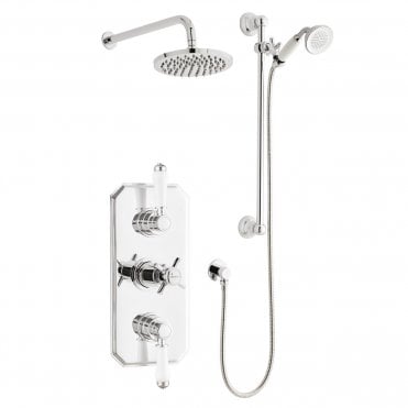 Klassique Chrome Triple Concealed Shower Valve Traditional Handle with Adjustable Slide Rail & Fixed Overhead Drencher
