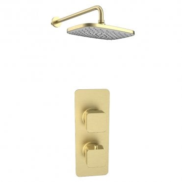 Kolt Brushed Brass Concealed Thermostatic Single Outlet Shower with Fixed Square Head