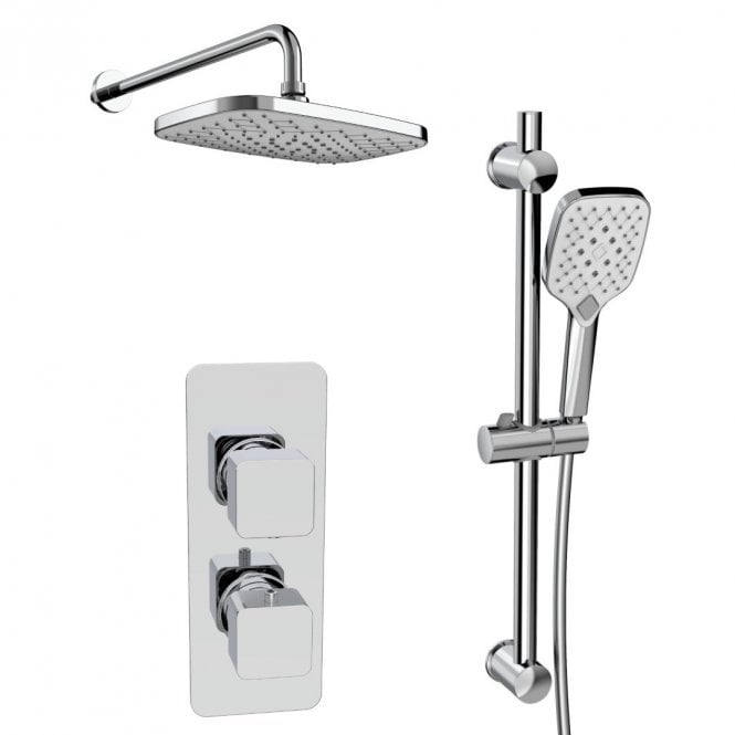 Kartell Kolt Chrome Square 2 Outlet Concealed Mixer with Overhead Shower & Rail