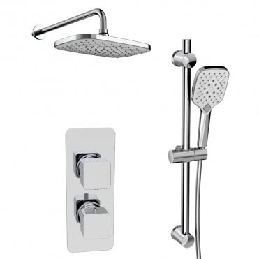Kolt Chrome Square 2 Outlet Concealed Mixer with Overhead Shower & Rail