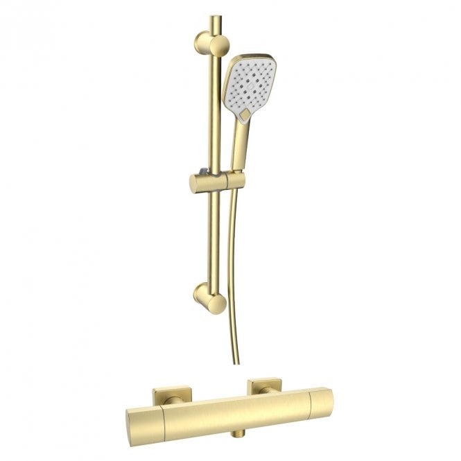 Kartell Kolt Thermostatic Bar Shower & Slide Rail Kit Brushed Brass