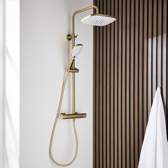 Kartell Kolt Thermostatic Bar Shower with Drench Head & Handset Brushed Brass
