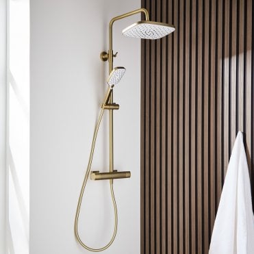 Kolt Thermostatic Bar Shower with Drench Head & Handset Brushed Brass