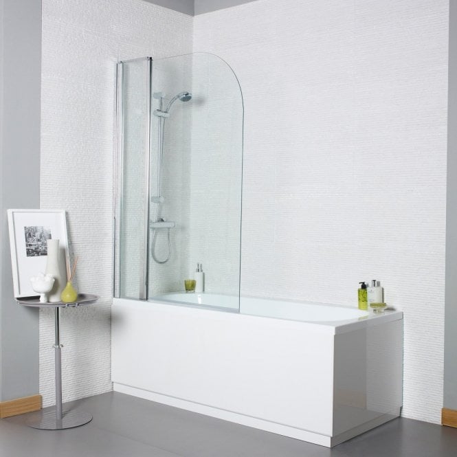 Kartell Koncept Chrome Hinged Curved Top Bath Screen with Extension Panel