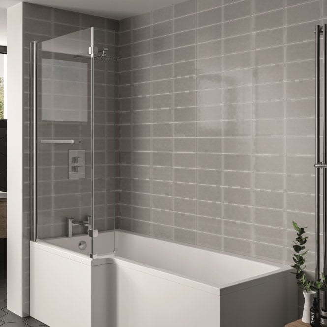 Kartell Koncept Chrome L Shaped Shower Bath Screen with Towel Bar