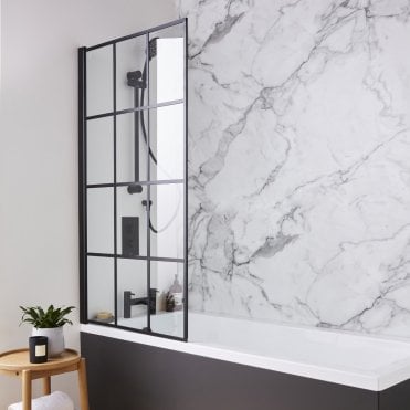 Kritt 1400mm x 780mm Black Grid Square Bath Screen