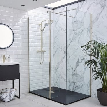 KV8 Brushed Nickel 800mm Modern Wetroom Shower Screen 8mm Glass