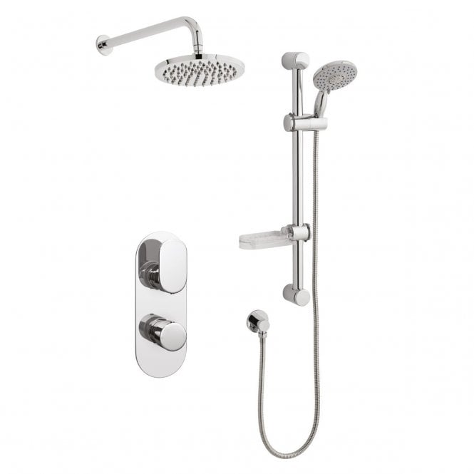 Kartell Logik Chrome Concealed Thermostatic Shower Valve with Diverter, Adjustable Slide Rail & Fixed Overhead Drencher