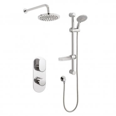 Logik Chrome Concealed Thermostatic Shower Valve with Diverter, Adjustable Slide Rail & Fixed Overhead Drencher