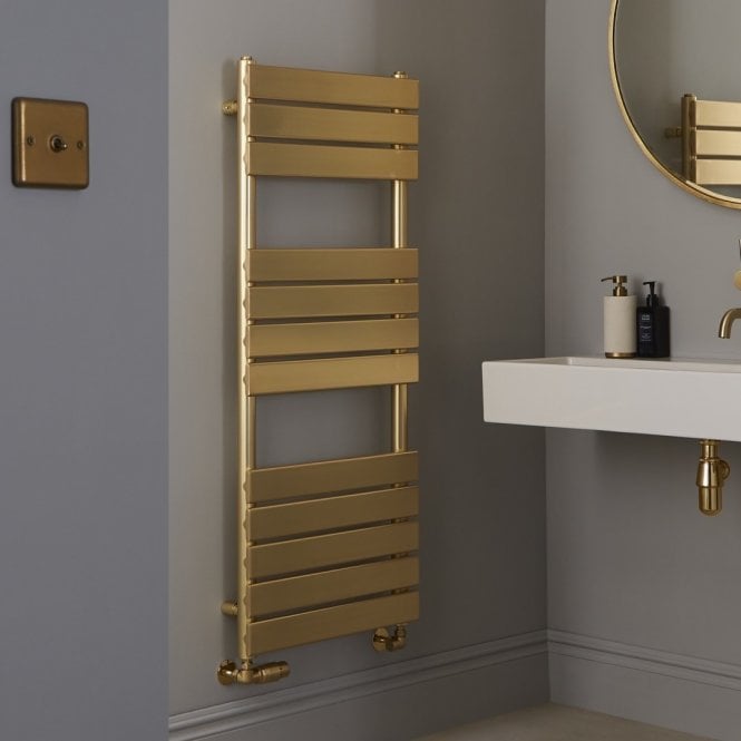 Kartell Malibu Brushed Brass Flat Bar Designer Heated Towel Rail