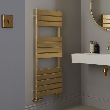 Malibu Brushed Brass Flat Bar Designer Heated Towel Rail