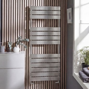 Malibu Brushed Nickel 1200mmx 500mm Flat Bar Designer Heated Towel Rail